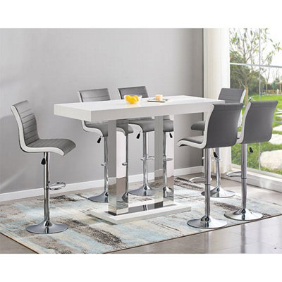 Furniture In Fashion Caprice Large White High Gloss Bar Table 6 Ritz Grey White Bar  Stools - image 1