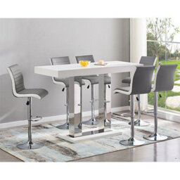 Furniture In Fashion Caprice Large White High Gloss Bar Table 6 Ritz Grey White Bar  Stools