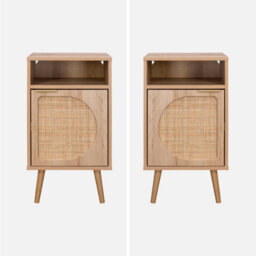 Sweeek. Pair Of Wood And Rounded Cane Rattan Bedside Tables Eva Natural 40X39X70 Cm - thumbnail 5