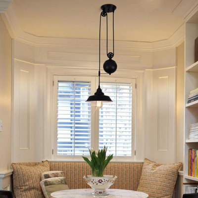 Garwarm Black Farmhouse Industrial Pulley Pendant Light