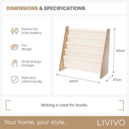 Livivo Natural Kids Bookshelf 4 Tier Sling Book Storage Rack - thumbnail 8