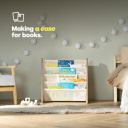 Livivo Natural Kids Bookshelf 4 Tier Sling Book Storage Rack - thumbnail 2