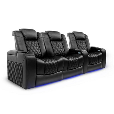 Valencia Tuscany Home Cinema Seating Row Of 3 Loveseat Left Black Nappa Leather Diamond Stitching Power Headrest - image 1