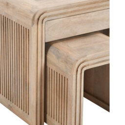 Wyld Haus Arizona Set Of 2 Mango Wood Nesting Tables With Drawer, Carved Fluted Design - thumbnail 5