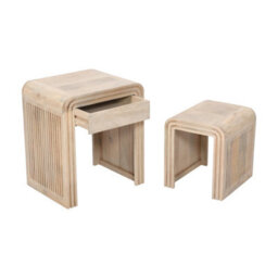 Wyld Haus Arizona Set Of 2 Mango Wood Nesting Tables With Drawer, Carved Fluted Design - thumbnail 7