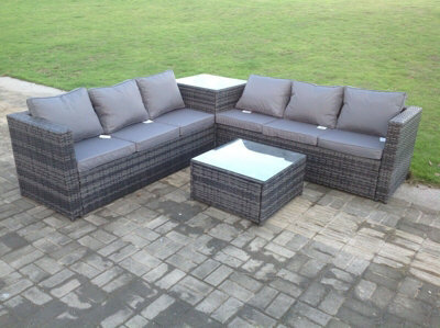 Fimous Dark Mixed Grey Outdoor Rattan Garden Furniture Set Corner Sofa 2 Tables With 2 Chairs For Balcony,terrace - image 1