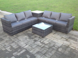 Fimous Dark Mixed Grey Outdoor Rattan Garden Furniture Set Corner Sofa 2 Tables With 2 Chairs For Balcony,terrace - thumbnail 4