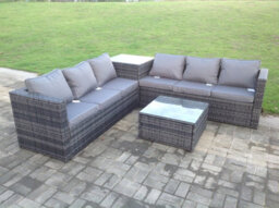 Fimous Dark Mixed Grey Outdoor Rattan Garden Furniture Set Corner Sofa 2 Tables With 2 Chairs For Balcony,terrace - thumbnail 3