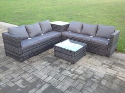 Fimous Dark Mixed Grey Outdoor Rattan Garden Furniture Set Corner Sofa 2 Tables With 2 Chairs For Balcony,terrace - thumbnail 2