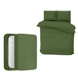 Aspire Homeware Olive Green Duvet Cover Set, Soft Microfiber & Reversible, Double (L)200Cm X (W)200Cm - thumbnail 1