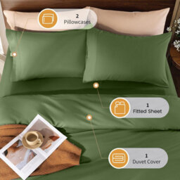 Aspire Homeware Olive Green Duvet Cover Set, Soft Microfiber & Reversible, Double (L)200Cm X (W)200Cm - thumbnail 2
