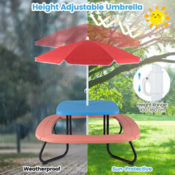 Gainoom Outdoor Kids Picnic Table Blue Hdpe Table W/height Adjustable Umbrella - thumbnail 7