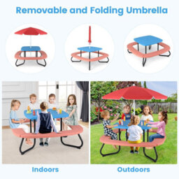 Gainoom Outdoor Kids Picnic Table Blue Hdpe Table W/height Adjustable Umbrella - thumbnail 6