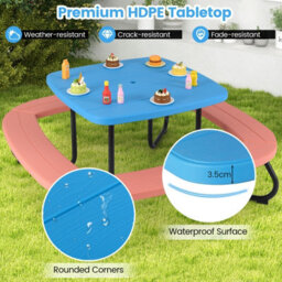 Gainoom Outdoor Kids Picnic Table Blue Hdpe Table W/height Adjustable Umbrella - thumbnail 5