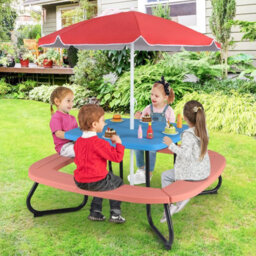 Gainoom Outdoor Kids Picnic Table Blue Hdpe Table W/height Adjustable Umbrella - thumbnail 4