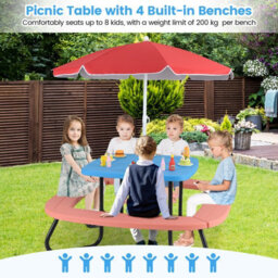 Gainoom Outdoor Kids Picnic Table Blue Hdpe Table W/height Adjustable Umbrella - thumbnail 3