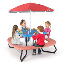 Gainoom Outdoor Kids Picnic Table Blue Hdpe Table W/height Adjustable Umbrella - thumbnail 1