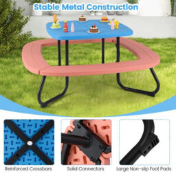 Gainoom Outdoor Kids Picnic Table Blue Hdpe Table W/height Adjustable Umbrella - thumbnail 9