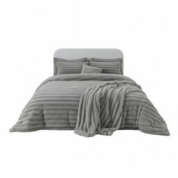 Luxury Teddy Cord Design Bedding Set Ultra Soft Cozy Stylish Comfort Silver - thumbnail 2