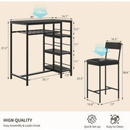 3Pcs Dining Table Set For 2 Kitchen Dining Room With 2 Bar Stool And Wine Rack - thumbnail 2