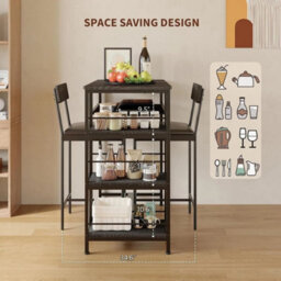 3Pcs Dining Table Set For 2 Kitchen Dining Room With 2 Bar Stool And Wine Rack - thumbnail 3