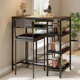 3Pcs Dining Table Set For 2 Kitchen Dining Room With 2 Bar Stool And Wine Rack - thumbnail 1