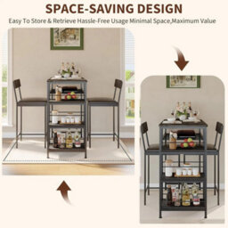 3Pcs Dining Table Set For 2 Kitchen Dining Room With 2 Bar Stool And Wine Rack - thumbnail 6