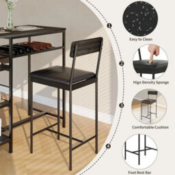 3Pcs Dining Table Set For 2 Kitchen Dining Room With 2 Bar Stool And Wine Rack - thumbnail 4