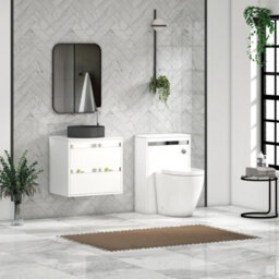 Royal Bathrooms Orion 600mm Matt White Wall Hung Plain White Countertop Vanity Unit 2 Drawer With Art Round Basin & Chrome Accent Trim - thumbnail 3