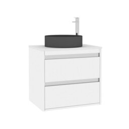 Royal Bathrooms Orion 600mm Matt White Wall Hung Plain White Countertop Vanity Unit 2 Drawer With Art Round Basin & Chrome Accent Trim - thumbnail 6