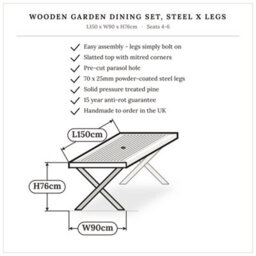 Timber Foundry Wooden Garden Dining Set With Steel X Legs 4-6 Seater Table Only - thumbnail 8