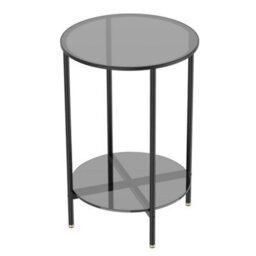 Artloge 40X57.5Cm Round End Table Tempered Glass Round Side Table With Black Metal Frame Balcony - thumbnail 8