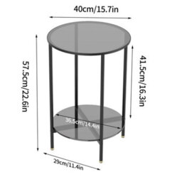 Artloge 40X57.5Cm Round End Table Tempered Glass Round Side Table With Black Metal Frame Balcony - thumbnail 2