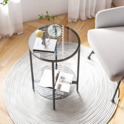 Artloge 40X57.5Cm Round End Table Tempered Glass Round Side Table With Black Metal Frame Balcony - thumbnail 7