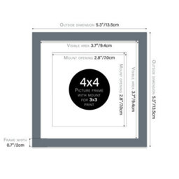 "4X4"" Grey Picture Frame - 4X4"" Square Frame With 3X3"" Mount For 4X4""/3X3"" Pictures Moderrn Style Thin Edge, 1 Pack" - thumbnail 2