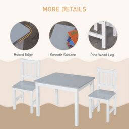 Homcom Kids Table And 2 Chairs Set 3 Pieces Toddler Multi-Usage Desk Indoor Grey - thumbnail 5