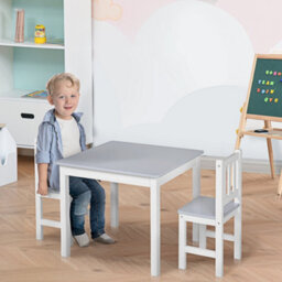 Homcom Kids Table And 2 Chairs Set 3 Pieces Toddler Multi-Usage Desk Indoor Grey - thumbnail 1