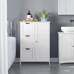 Songmics Bathroom Floor Storage Cabinet, Bathroom Storage Unit With 3 Drawers, Adjustable Shelf, Cabinet Freestanding, White - thumbnail 1