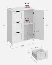Songmics Bathroom Floor Storage Cabinet, Bathroom Storage Unit With 3 Drawers, Adjustable Shelf, Cabinet Freestanding, White - thumbnail 2