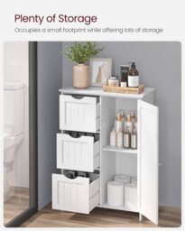 Songmics Bathroom Floor Storage Cabinet, Bathroom Storage Unit With 3 Drawers, Adjustable Shelf, Cabinet Freestanding, White - thumbnail 3