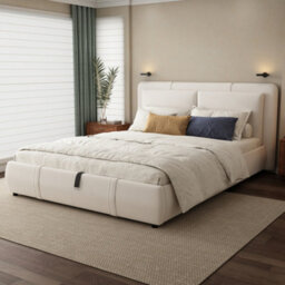 Matteo Beige Velvet 4Ft6 Double Ottoman Bed Frame With Hydraulic Lift Storage & Removable Headboard - thumbnail 3