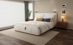 Matteo Beige Velvet 4Ft6 Double Ottoman Bed Frame With Hydraulic Lift Storage & Removable Headboard - thumbnail 8