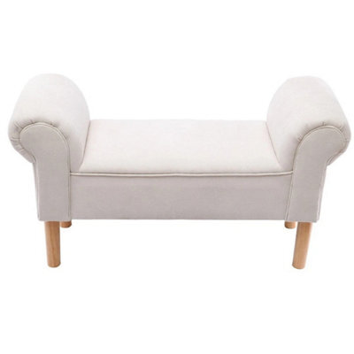 Beige Linen Velvet Upholstered Bed End Bench Window Seat Ottoman Pouffe Stool 2 Seater - image 1
