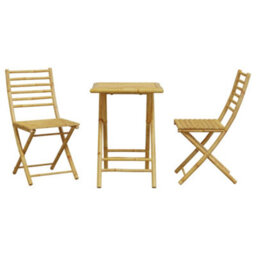 Walplus 3 Piece Bistro Set Bamboo For Garden Backyard, Balcony - Cushion Not Included - thumbnail 4