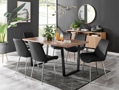 Furniturebox Uk Kylo Brown Wood Effect Dining Table & 6 Black Pesaro Silver Leg Chairs - image 1