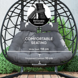 Outsunny Rattan Double Hanging Egg Chair With Canopy, Cushion, Black - thumbnail 7