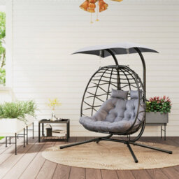 Outsunny Rattan Double Hanging Egg Chair With Canopy, Cushion, Black