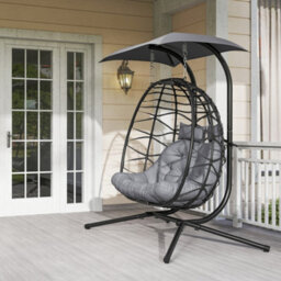 Outsunny Rattan Double Hanging Egg Chair With Canopy, Cushion, Black - thumbnail 9
