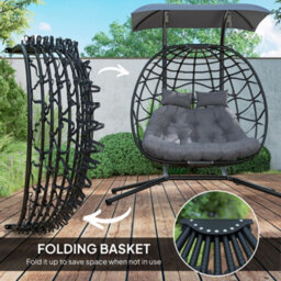 Outsunny Rattan Double Hanging Egg Chair With Canopy, Cushion, Black - thumbnail 8