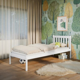 Arte Wooden Bed Martin Eu Single 97Cm - Solid Pine Wood Single Bed With Slatted Headboard And Raised Design - thumbnail 1